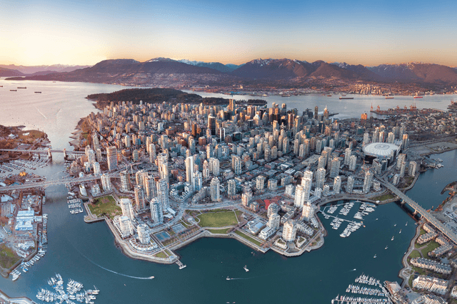 aerial view of Vancouver evening